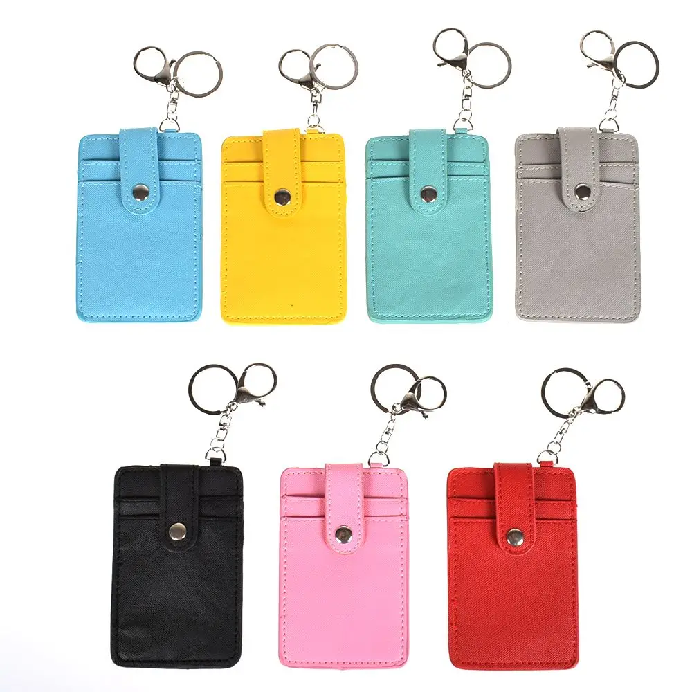 

1PC PU Leather material double card sleeve ID Badge Case Key Ring Pocket Leather Keychain Id Card Case Accessories Red/Yellow