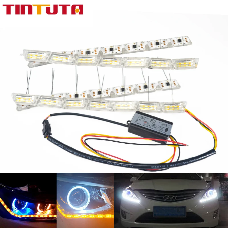 

2pcs DRL Flexible LED Strip Light DRL Daytime Running Light Waterproof Sequential Flow Headlight Runners Corner Turn Signal DRL