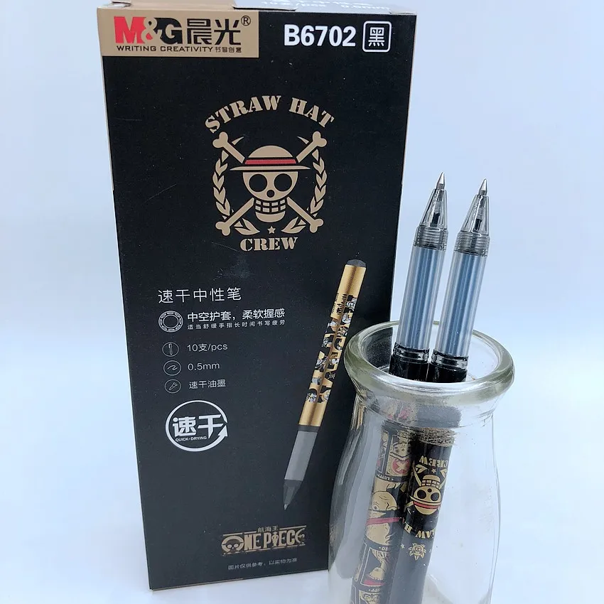 

(10 Pieces/Lot) M&G One Piece Anime Kawaii Pen 0.5mm Black Ink Cute Cartoon Gel Pen For Writing School Office Supplies B6702