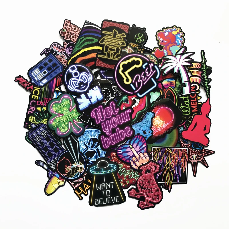 TD ZW 75Pcs/lot Neon Light Stickers Decal For Children to Laptop Suitcase Guitar Fridge Bicycle Car Sticker Pegatina |