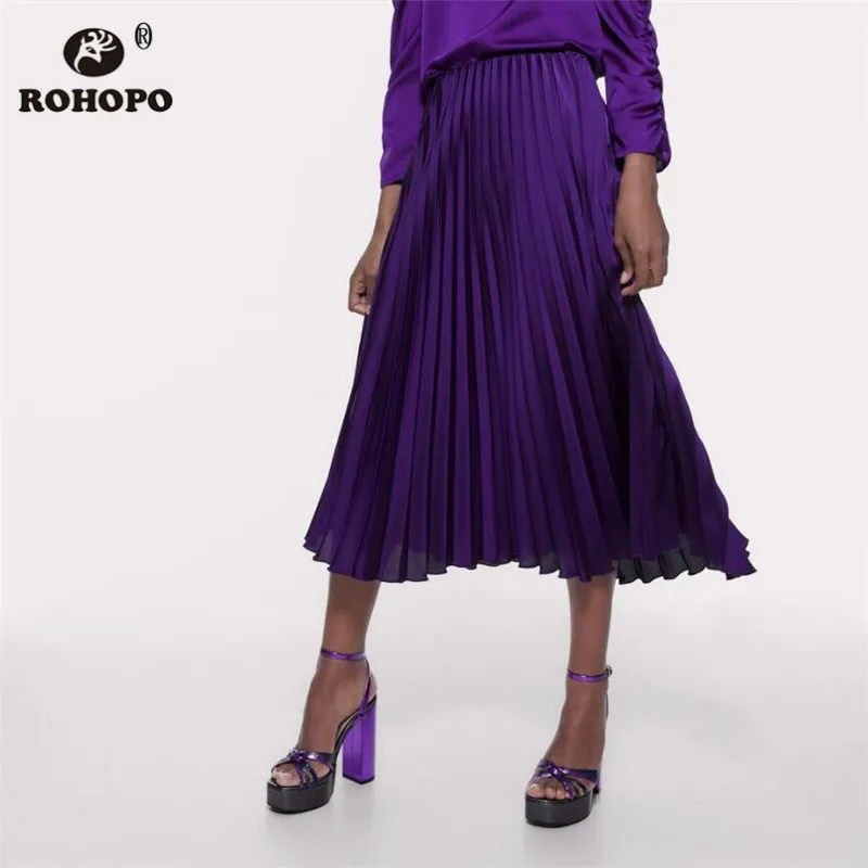 ROHOPO плиссированная фиолетовая юбка миди с завышенной талией Женская Весенняя