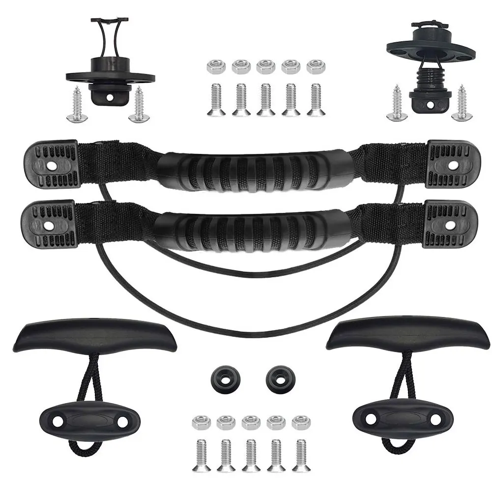 

Kayak Handles Set Anchor Trolley Kit With Drain Plug Kit Pull T-Handle Pad Eyes Screws Rubber Rings For Kayak Canoe Boat Black