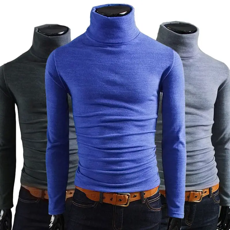 

2020nuevo otoño suéteres casuales hombre cuello alto hombre negro sólido, Slim marca ropa suéter