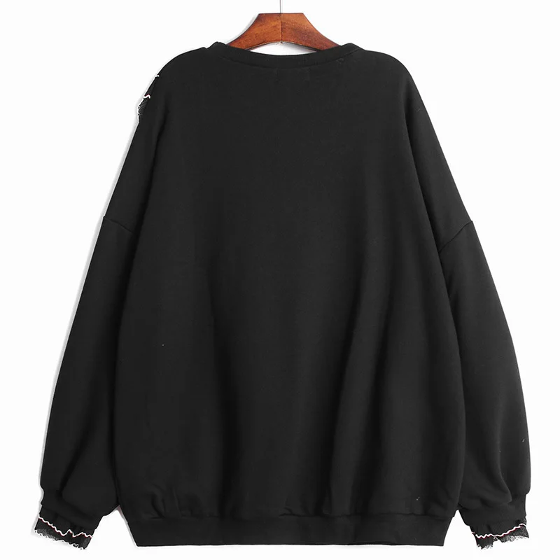 

Fit Spliced Loose Ruffles Sweatshirt New Round Neck Long Sleeve Women Big Size Fashion Tide Spring Autumn 2021 1DD3410