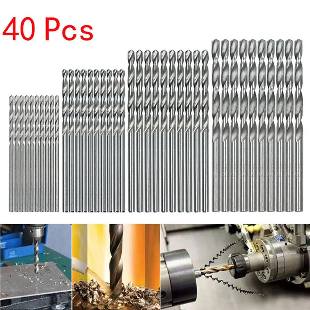 

40pcs Mini High Speed Steel Drill HSS Straight Shank Twist Drill Bit Set 0.5mm 2.0mm Drilling Hole For Wood Aluminum Alloy