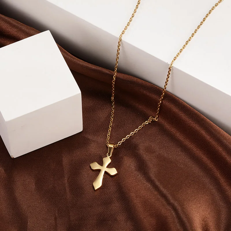 

Women's Necklace Stainless Steel Cross Pendant Retro Fashion Wild Gold Neck Chain Gothic 2022 New Jewelry Unusual Gift