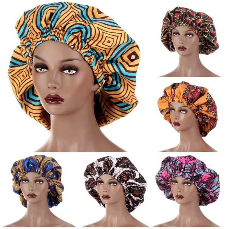

Women Double-layer Satin Bonnet Large African Print Cap Multifunctional Headwear Suitable for Sleep Chemotherapy and Beauty