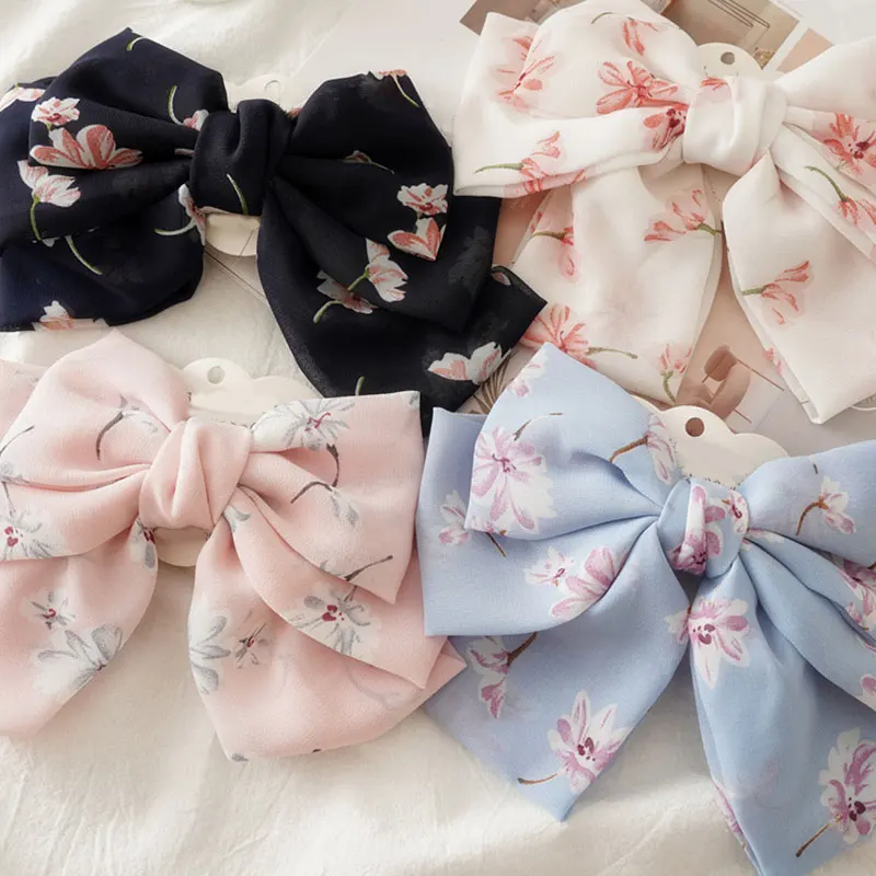 

Vintage Simplicity Fabric Hairpins Fabric Dot Print Large Bow Women Barrettes Quality Broken Flower Chiffon Hair Accessories New