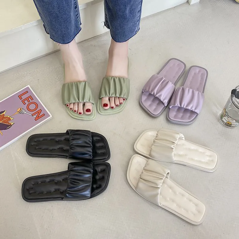 

Shoes Lady Summer Clogs Woman Slippers Flat Slides Pantofle Fashion Girl Beach 2021 Massage Luxury Soft PU Basic Concise Rome Ca