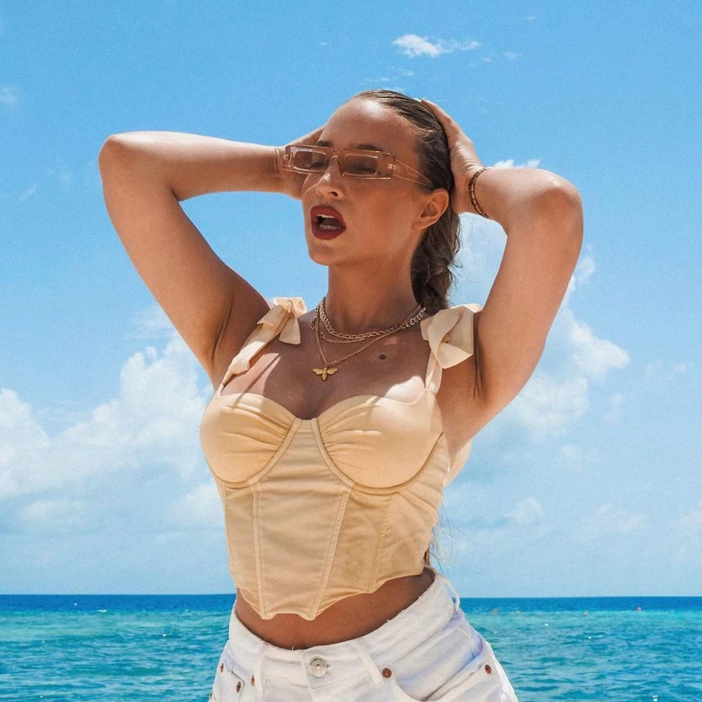 

High Quality Summer Corset Top Y2k Women 2021 New Arrivals Lined Sexy Crop Top Blue Female Padded Top for Party Club