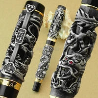 jinhao elegant dragon phoenix vintage fountain pen metal carving embossing heavy pen noble gray black for office school uses
