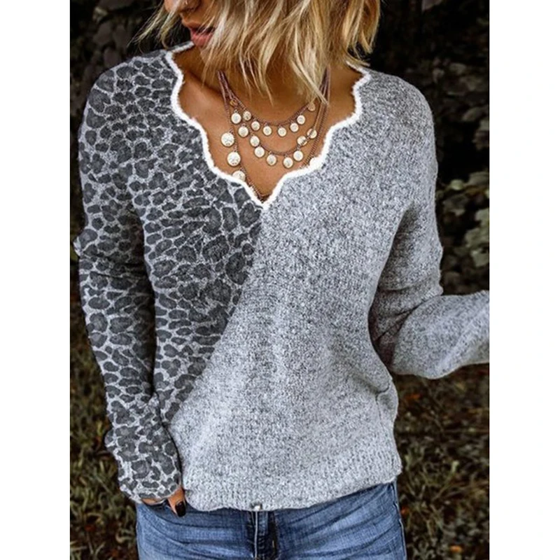 

Women Sweaters and Pullovers V-Neck Printed Fleece Casual Ladies Tops Winter Long-Sleeved Loose Fashion Women's Sweaters 2020