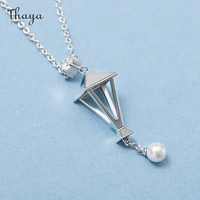 thaya necklace for women roman lamp hollow imitation pearls pendants zircon silver color 45cm for female jewelry trend gift