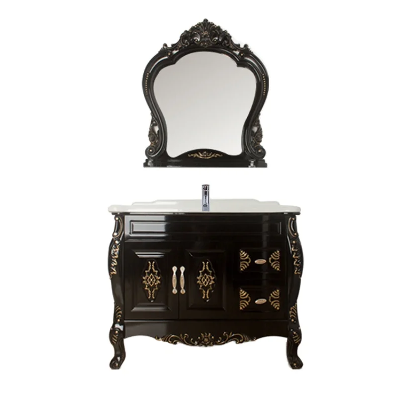 

design antique black color home center cabinet plywood bathroom cabinet