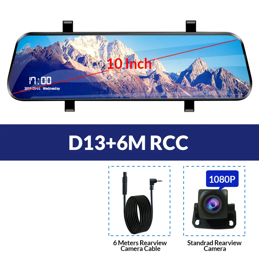 E-ACE Автомобильный видеорегистратор FHD 1080P зеркало заднего вида 4G видеорегистратор Android РЕГИСТРАТОР gps навигация двойной объектив Автомобильная камера ADAS видео рекордер - Название цвета: D13-6M RCC