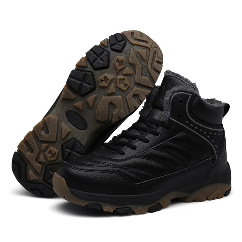 Мужские зимние меховые сапоги теплые кожаные ботильоны с плюшевой подкладкой