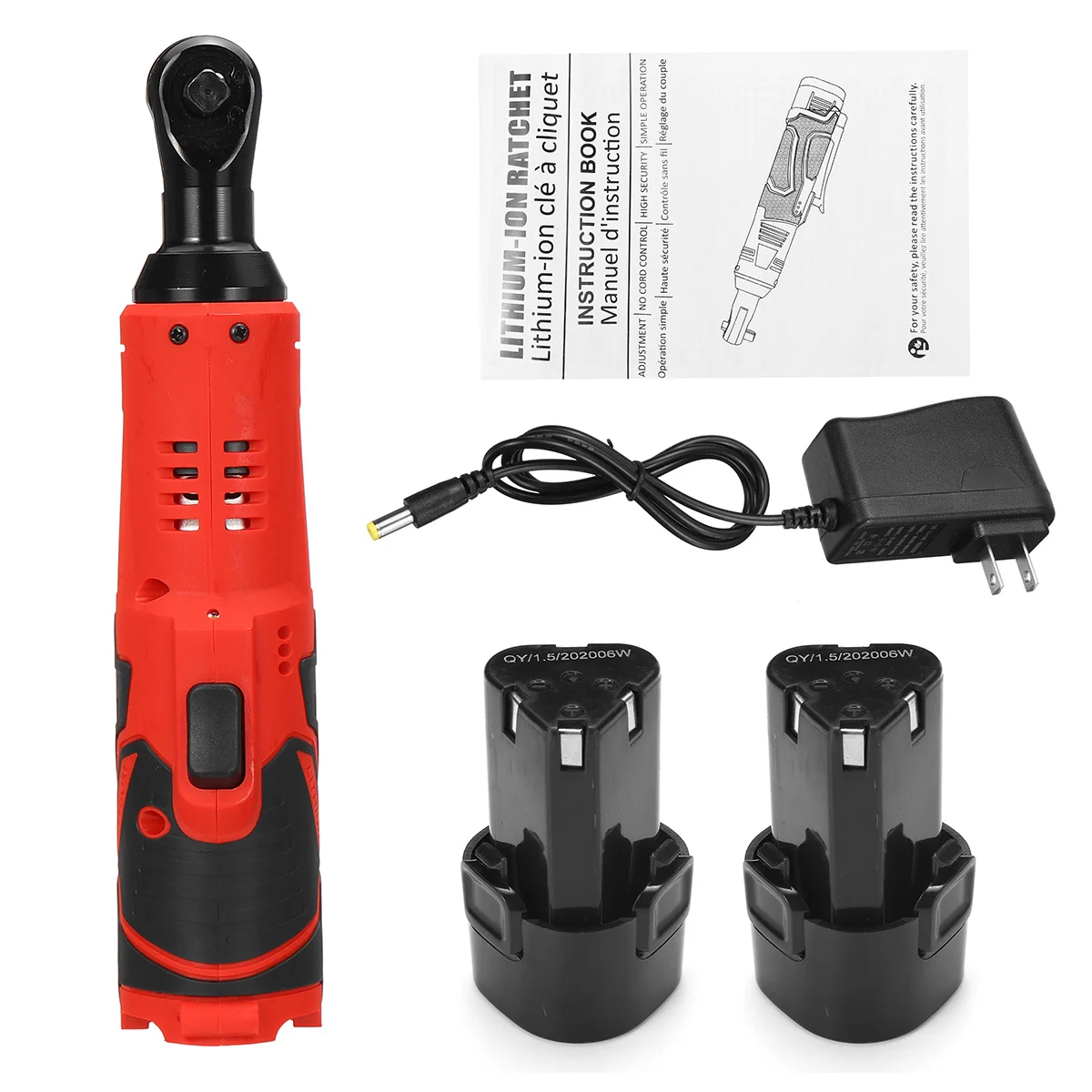

Electric Wrench 65N.m Cordless 3/8" Ratchet Wrench Set Angle Drill Screwdriver Wrench Tools with 2 x 4000mAh Battery Charger Kit