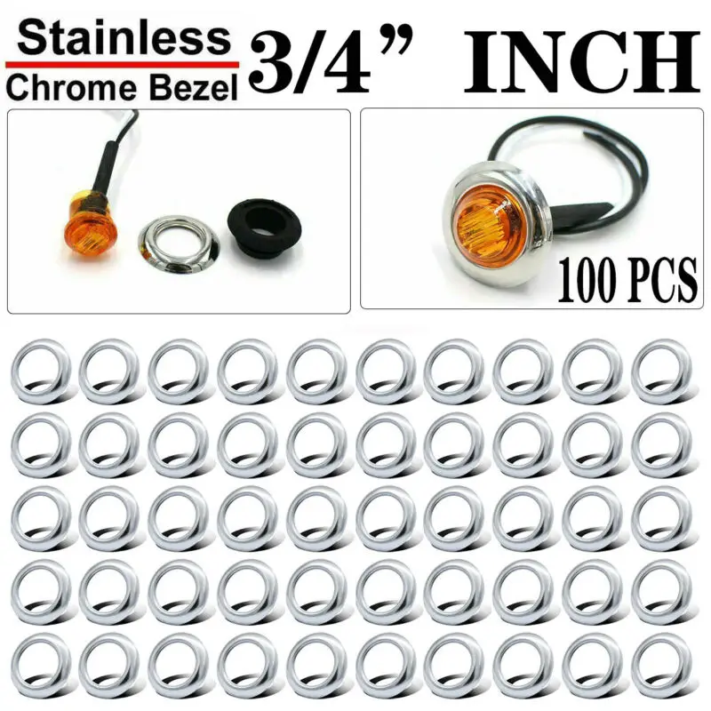 

100PCS Chrome Bezel 304 Stainless Steel For Trailer Led Marker Light Brand New