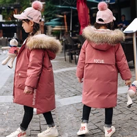 russian winter down jacket for girls clothes parka real fur hooded waterproof girls snowsuit 30 degrees coats for kids tz553