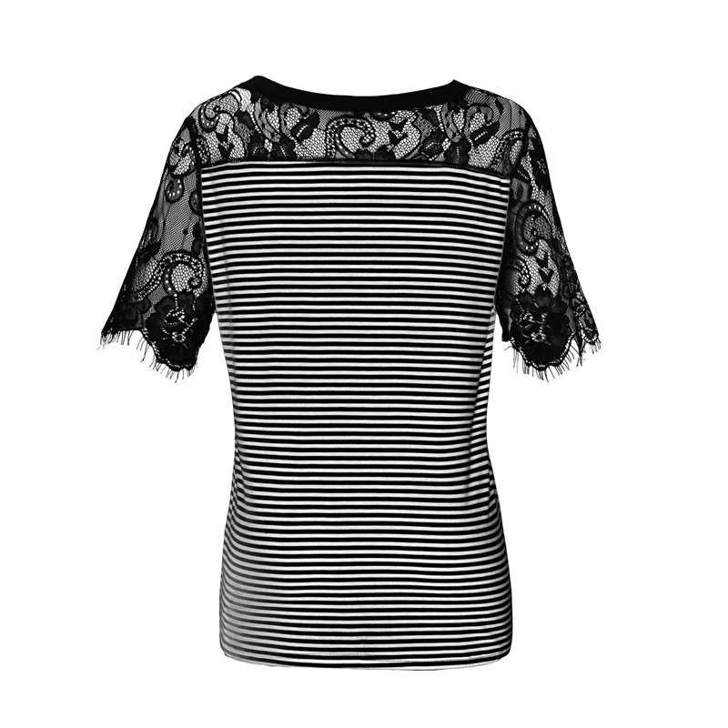 Женская летняя модная Кружевная футболка в полоску с v-образным вырезом | одежда