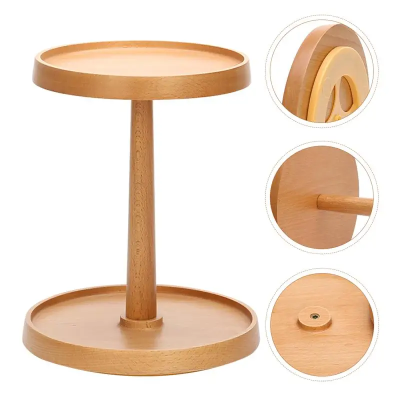 

1Pc Wooden Rotatable Cosmetics Rack Double-layer Makeup Storage Holder for Home