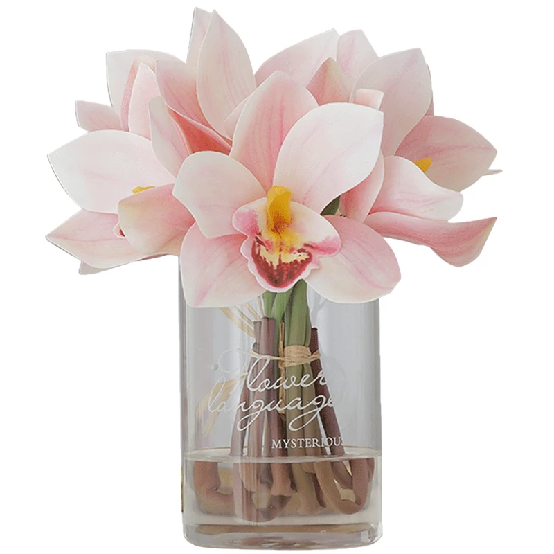 Stimulation White Orchid Cymbidium Artificial Flower Love Vase Dining Table Coffee Decorative Floral Combination Ornaments | Дом и сад