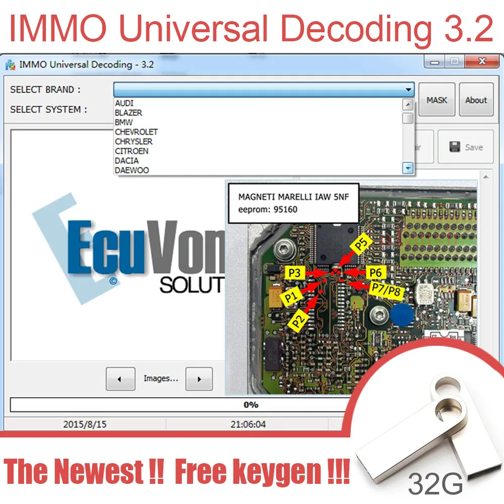 IMMO Universal Decoding 3.2 with free keygen Car diagnostic software link 32GB USB 2021 Hot Sell EcuVonix 3.2 Unlimited Crack