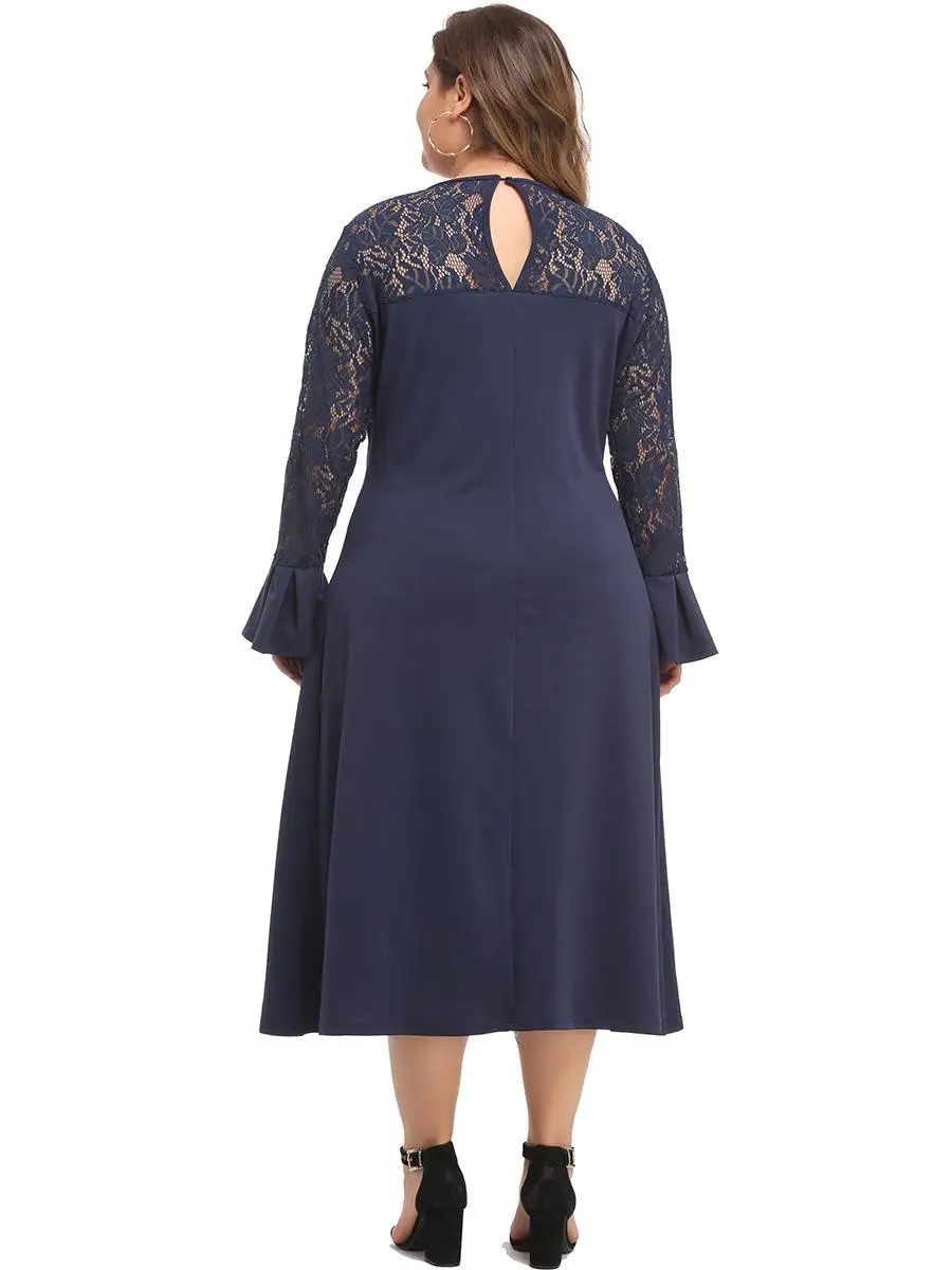 XL 5XL женское длинное кружевное платье большого размера повседневное осеннее