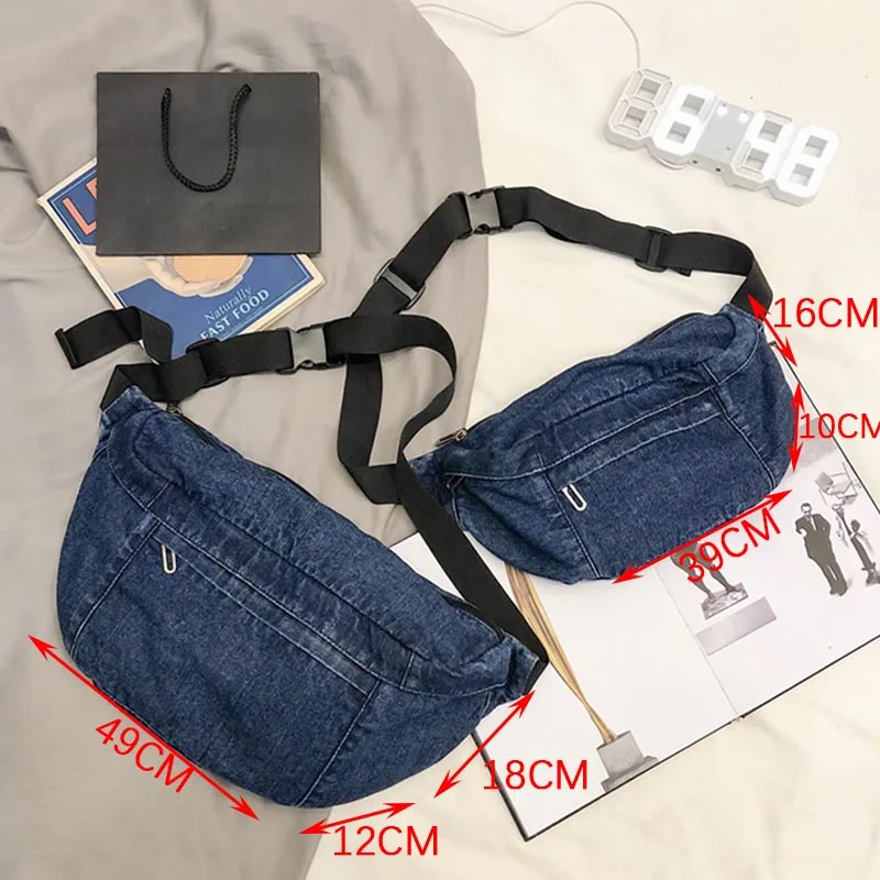 

High Quality Women Waist Bag Large Capacity Female Belt Bag Denim Stitching Men Fanny Pack Fashion Shoulder Crossbody Chest Bags