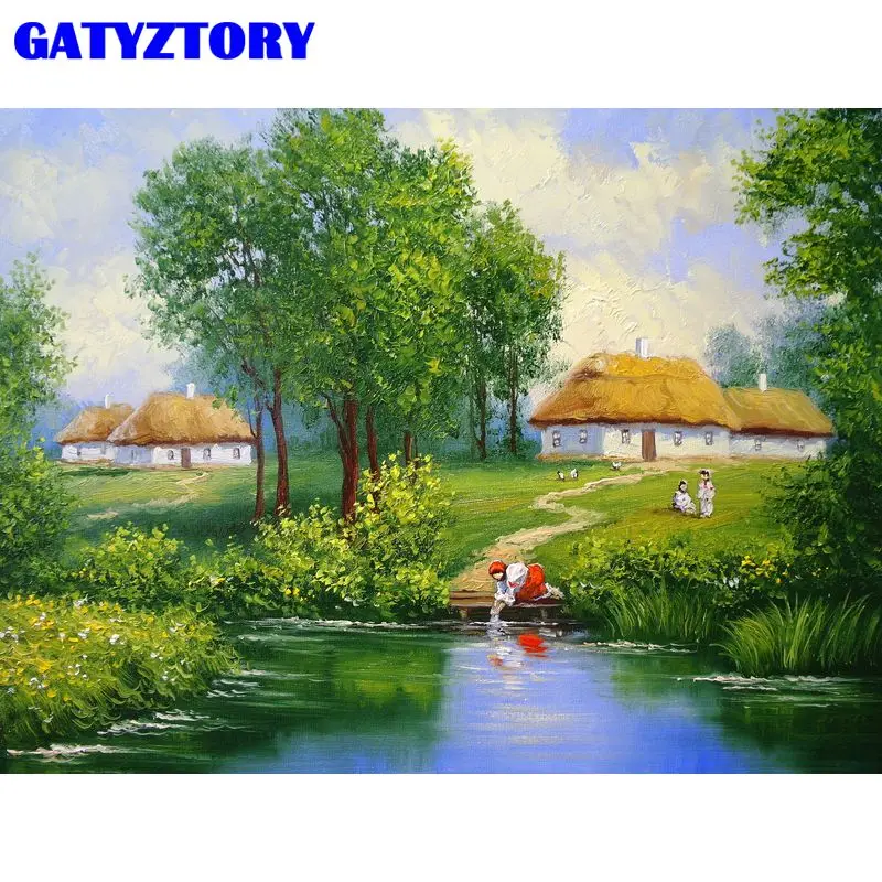 

GATYZTORY DIY Pictures By Number Tree Houses Kits Painting By Numbers HandPainted Girl Picture Art Drawing On Canvas Gift