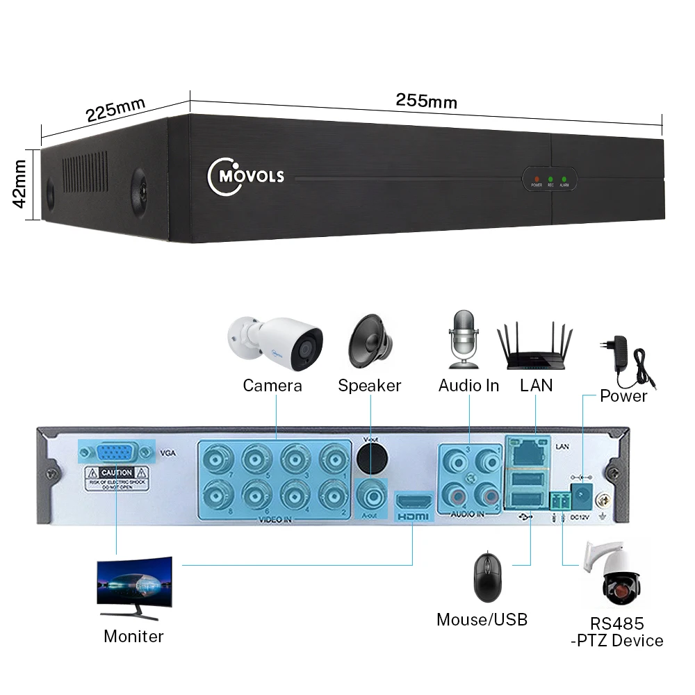 Система видеонаблюдения MOVOLS 4K Ultra HD 8 каналов H.265 DVR Мп инфракрасная камера