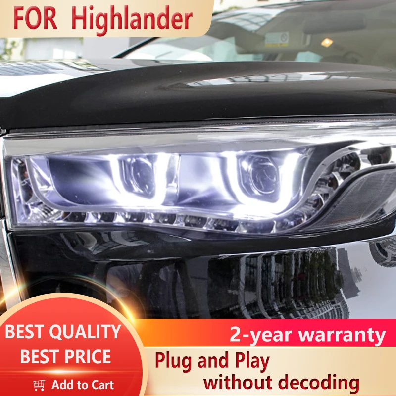 

For Toyota Highlander Headlights 2015-2017 LED DRL Hid Head Lamp Angel Eye Bi Xenon Accessories