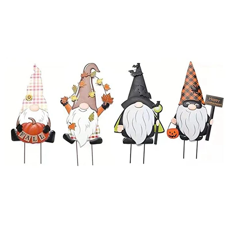 

4Pcs Metal Gnome Yard Stake, Halloween Signs Yard Decoration, Autumn Harvest Garden Decorations, Outdoor Standing Decor
