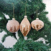 12pcspack small size gold chips mini beads stick glass pendant christmas tree hanging globe onion cone handmade festival hanger
