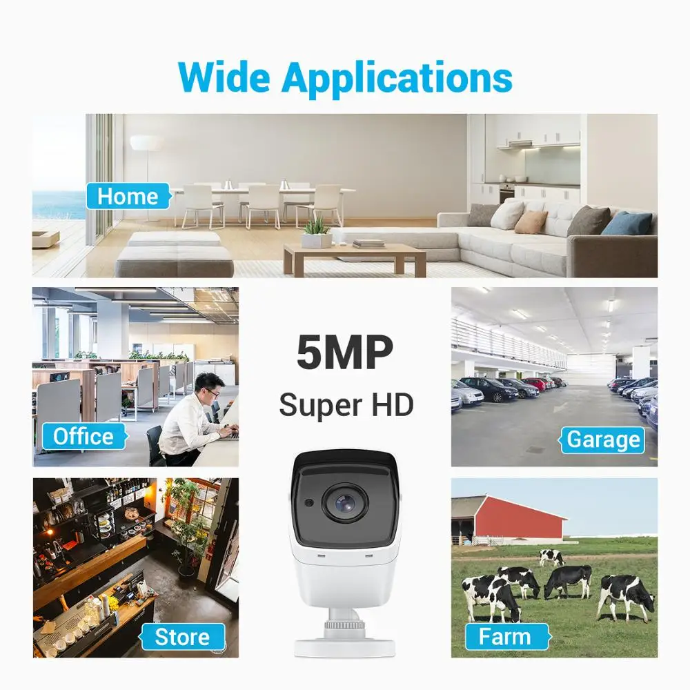 Камера видеонаблюдения ANNKE 4 шт. 5 Мп водонепроницаемый ИК фильтр IP67|Камеры