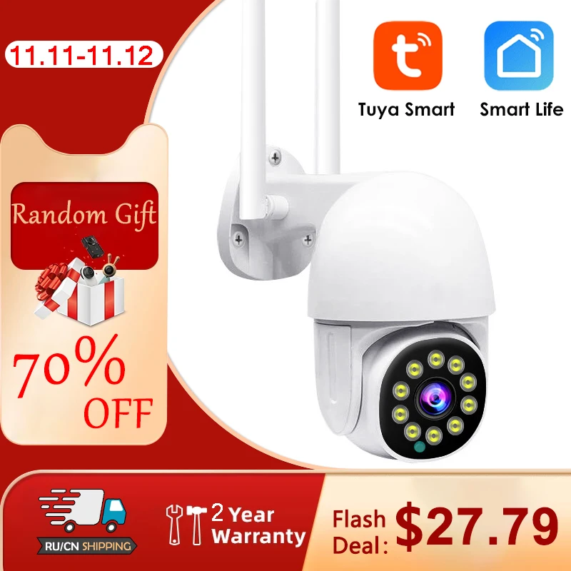 

Tuya Smart 3MP PTZ Wifi IP Camera Outdoor 4X Digital Zoom AI Human Detect Wireless Camera Audio Security CCTV Camera V380 YCC365