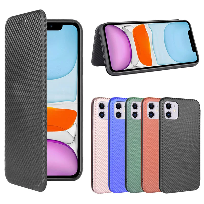 

Flip Case for iphone11 11pro 11promax xs 7plus se2 8carbon fiber texture Luxury Magnetic Wallet Phone Case Etui Shockproof cover