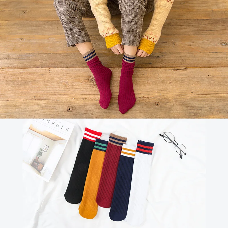 10 пара/лот Сезон осень-зима Хлопковые женские носки Модные дышащие в полоску