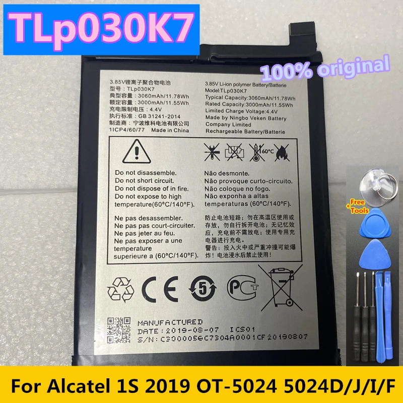 

Оригинальный аккумулятор 3060 мАч TLp030K7 для Alcatel 1S 2019 OT-5024 5024D 5024J 5024I 5024F мобильный телефон