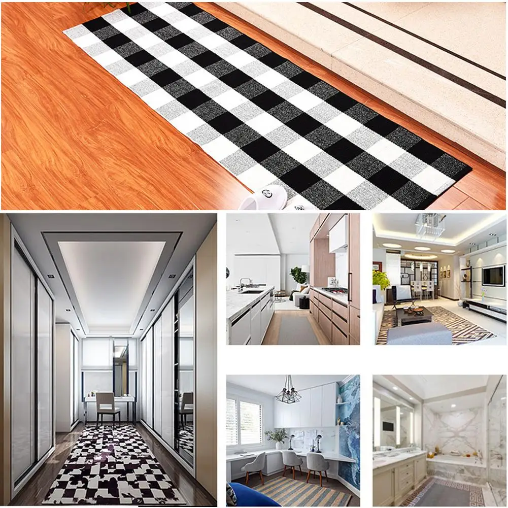 Хлопковые клетчатые коврики в стиле буйвола черно белый клетчатый коврик для