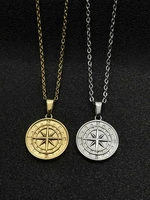gold round compass pendant men necklace stainless steel hip hop men north star charm jewelry pendentif boussole collier