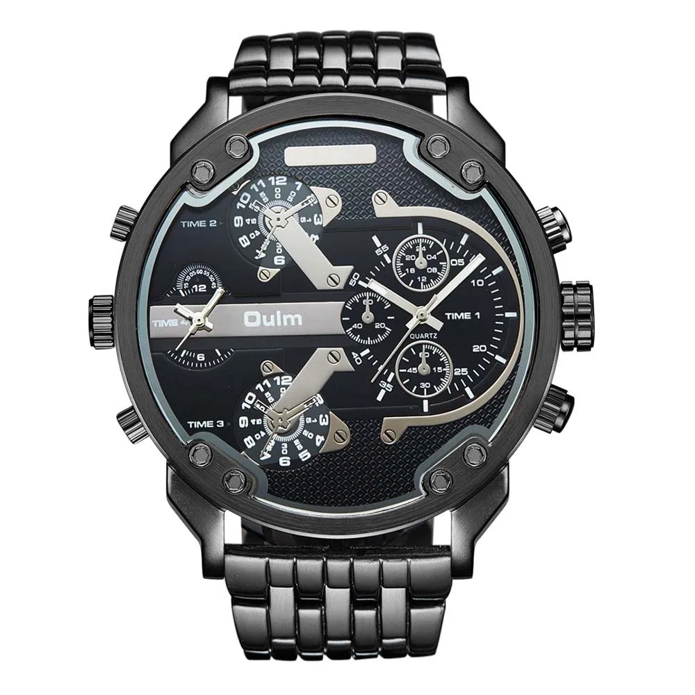 3548black Oulm большие часы мужские роскошные брендовые уникальные дизайнерские кварцевые часы мужские Тяжелая нержавеющая сталь Ремешок Мужские наручные часы - Цвет: 3548black
