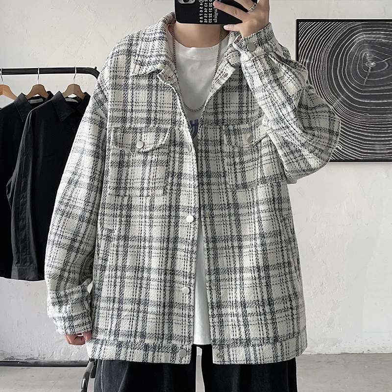 

Oversize Plaid Men's Jacket Harajuku Korean Style Fashion Casual Male Coat Streetwear Autumn Branded Men's Clothing