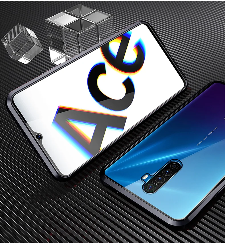 Магнитный металлический чехол для телефона OPPO Reno2 противоударный с полным