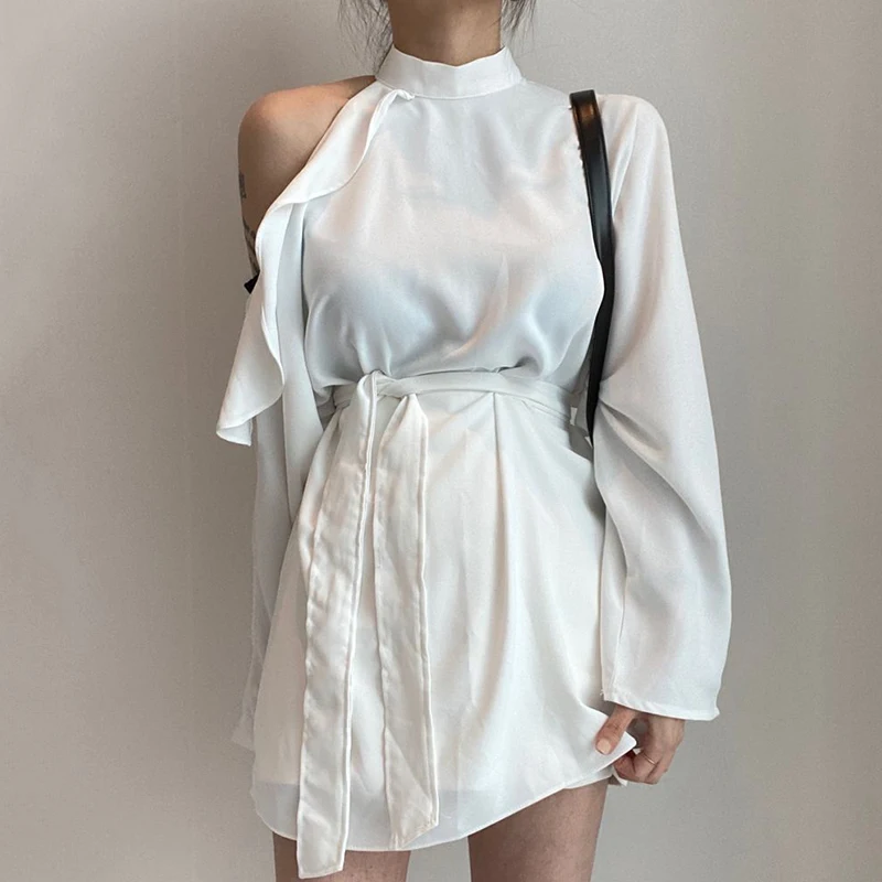 

Fashion Women Tops and Blouse Off Shoulder Sexy Spring Summer Asymmetrical Solid Elegant Shirts