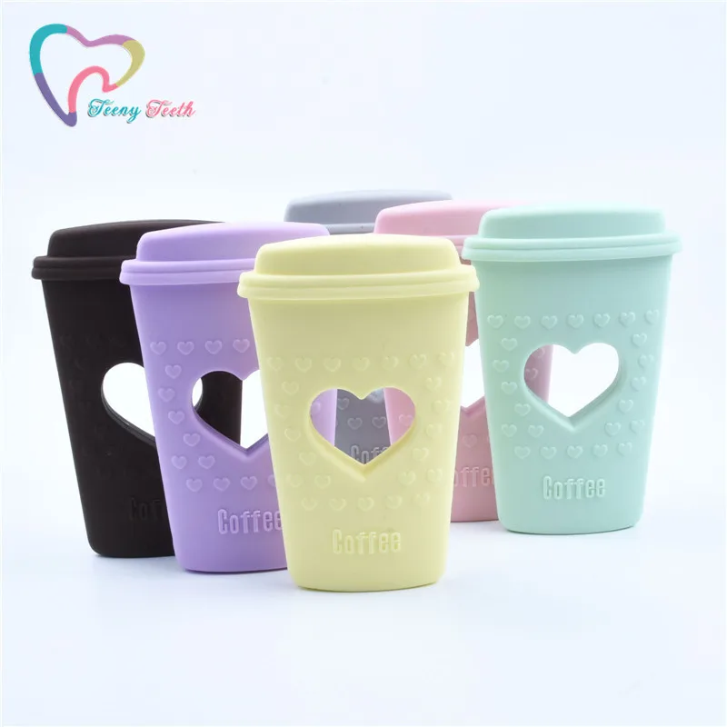 

Teeny Teeth 10PCS Silicone Teething Food Grade Teether Hollow Heart Silicone Coffee Cup Shape BPA Free DIY aby Necklace Pendant