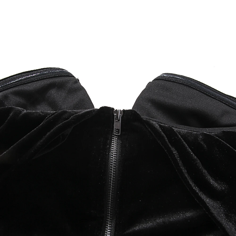 

2021 Design Women Gothic Black Sexy Velvet Draped Shoulder Corset Top Elegant Vintage V Neck Backless Zipper Tops Y2K Clothes