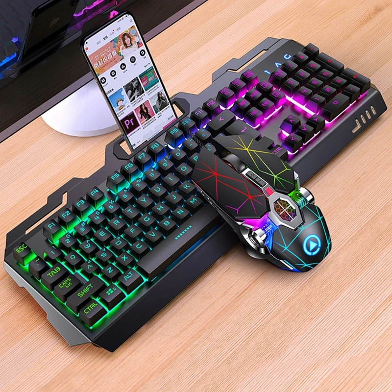 

104Keys RGB Aluminum Alloy Gaming Keyboard and RGB Gaming Mouse Set 090F