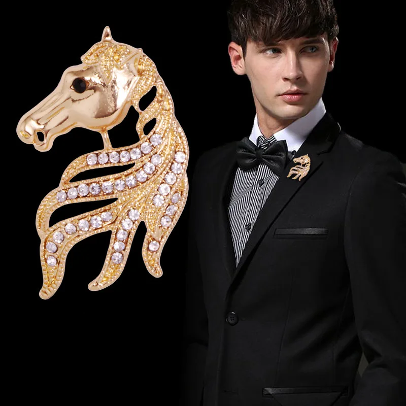 

Брошь-лошадь в стиле ретро, с кристаллами, для мужского костюма, рубашки, корсажа, значок на лацкан, броши для одежды, аксессуары для женщин