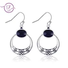 Серьги-подвески из серебра S925 пробы, 6x8 мм, Овальные Синие серьги из искусственного песчаника, женские серьги для помолвки и свадьбы